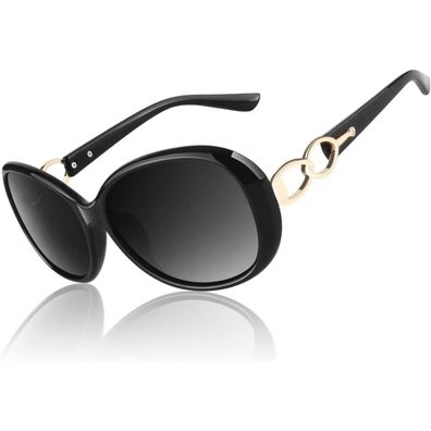 CGID Damen Sonnenbrille Oversize Vintage, Polarisiert UV400 Schutz, Glänzend Schwarz