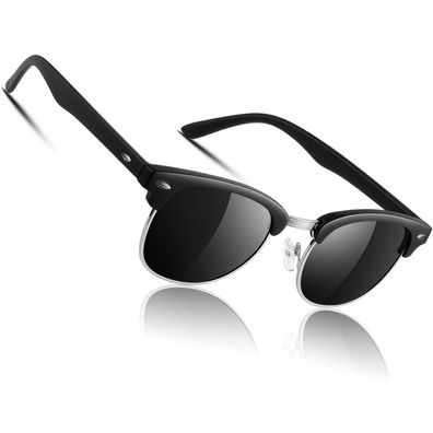 Sonnenbrille polarisiert Halbrahmen UV400 CAT3 Matt Schwarz Grau