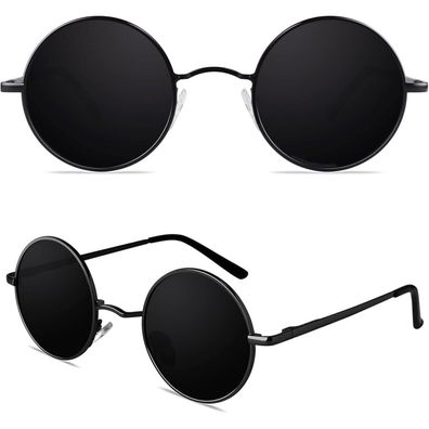 Sonnenbrille rund retro polarisiert Metallrahmen 45mm Schwarz Grau