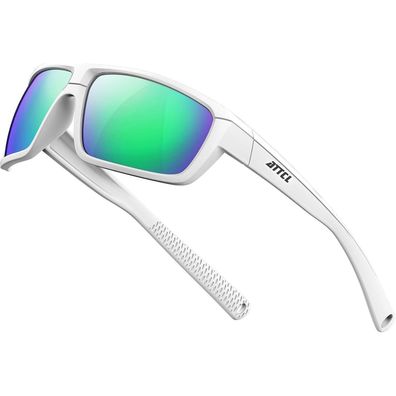 Sonnenbrille Herren polarisierte UV400 TR90 M Weiß + Grün Verspiegelt