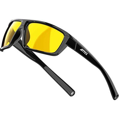 ATTCL Herren Nachtfahrbrille Polarisierte Sportbrille UV400 Schutz TR90 Ultraleicht