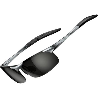 Sonnenbrille Polarisiert Grau Rahmen Schwarze Linse Nicht Verspiegelt
