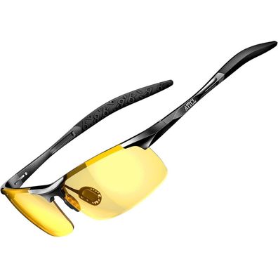 ATTCL Herren Nachtfahrbrille mit polarisiertem Al-Mg Metallrahmen - Ultra leicht,