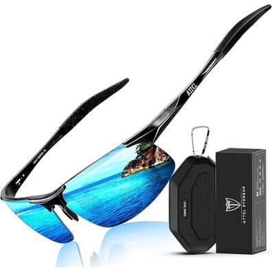 Sonnenbrille Herren Schwarzer Rahmen Blaue Linse Verspiegelt