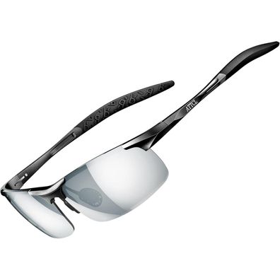 Sonnenbrille Herren Schwarzer Rahmen Silber Linse Verspiegelt