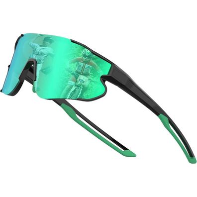 Baseball Sonnenbrille UV400 Kinder Schwarzer Rahmen Grüne Gläser