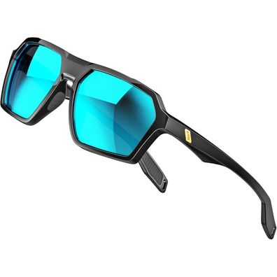 Sonnenbrille Polarisierte Herren Sportbrille Schwarz+blau Verspiegelt