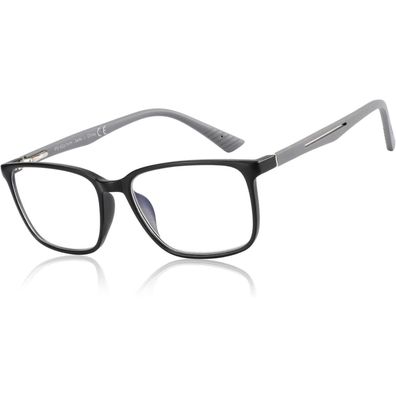 Brille Blaulichtfilter Lesebrille Herren Eckig Antiglanz Schwarz 2.0 x