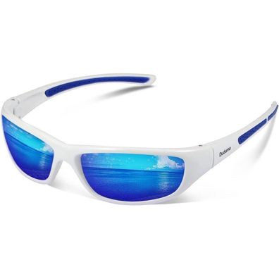 Sonnenbrille polarisiert Herren Fahrrad Weiß Rahmen mit Blaue Linse