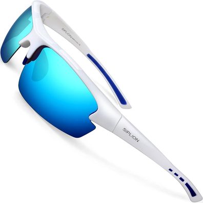 Sonnenbrille Herren UV400 Polarisiert Schutz Rahmen Blau Verspiegelt