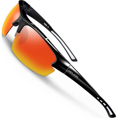 Sonnenbrille Herren UV400 Schutz Polarisiert Rahmen Rot Verspiegelt