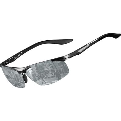 Sportbrille Herren polarisiert 8729schwarz Silber Verspiegelt Linsen