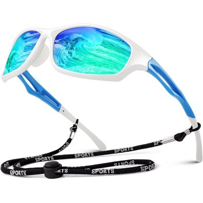 Sonnenbrille Herren polarisiert verspiegelt TR90 UV400 CE Weiß Blau