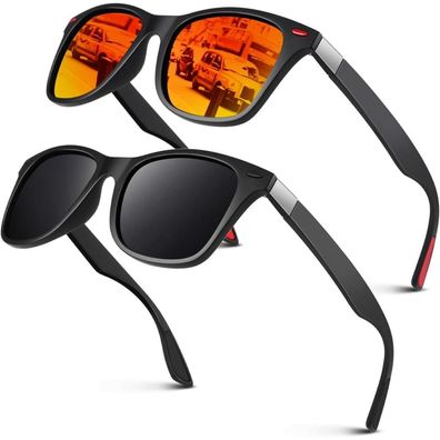 Sonnenbrille Matt Schwarz Grau & Matt Schwarz Rot Verspiegelt