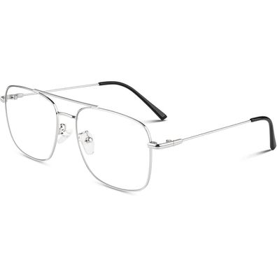 Brille Herren Damen Pilotenbrille Metall ohne Sehstärke Silber