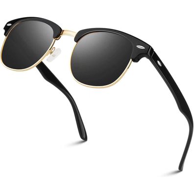 Sonnenbrille 1 Glänzender Schwarzer Rahmen Goldener Rand Rauchglas