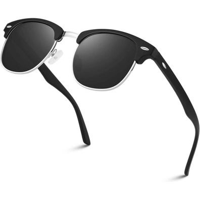 Sonnenbrille polarisiert Herren Damen Halbrahmen 1 Matt Schwarz Grau