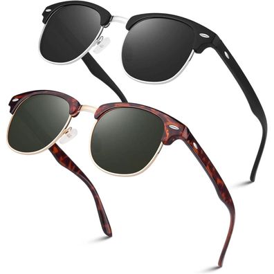Sonnenbrille polarisiert UV400 2 Schwarz Grau & Schildkröte Grün