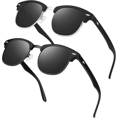 LINVO Polarisierte Sonnenbrille Herren Damen Retro Klassisch Halbrahmen 100% UV400