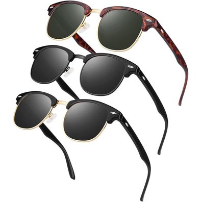 LINVO Polarisierte Sonnenbrille Herren Damen Retro Klassisch Halbrahmen 100% UV400