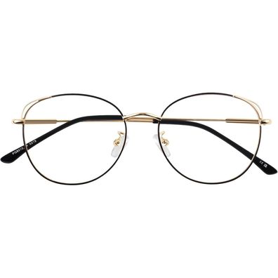 Brille Damen Katzenauge Metallgestell Schwarz und Gold Rahmen