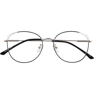 Brille Damen Katzenauge Metallgestell ohne Schwarz und Silber Rahmen