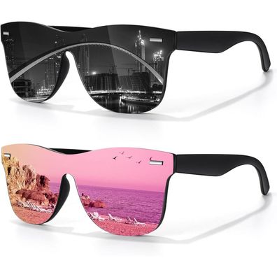 Sonnenbrille Polarisiert UV400 2er-pack Schwarz Grau Schwarz Rosa