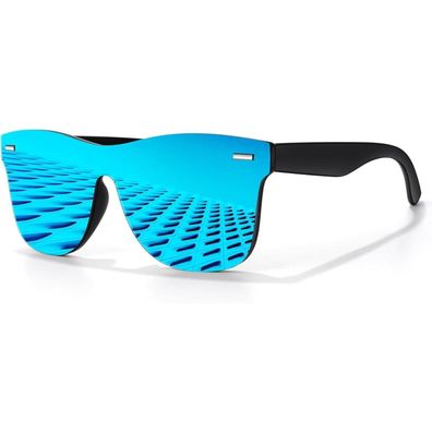 Sonnenbrille Herren Damen Polarisiert UV400 Schwarz Rahmen Blau Linse