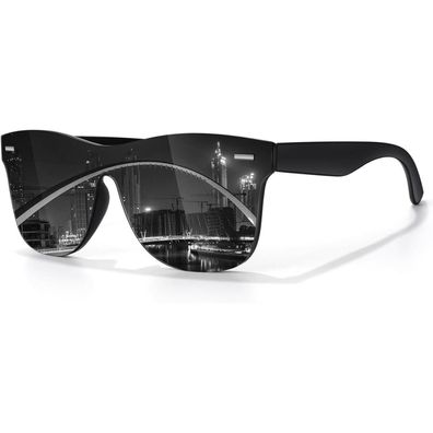 Sonnenbrille Polarisiert UV400 Verspiegelt Schwarz Rahmen Grau Linse