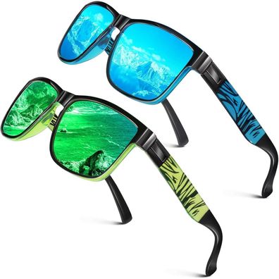 LINVO Polarisierte Sonnenbrille (2er-Pack) - Modisch, UV400 Schutz, Verspiegelt für