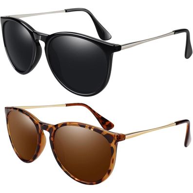 Sonnenbrille Damen 2er-pack Glänzender Schwarz Grau Leoparden Braun