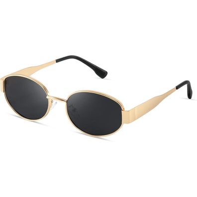 Sonnenbrille Damen Polarisiert Gold Retro Oval UV400 1-grau