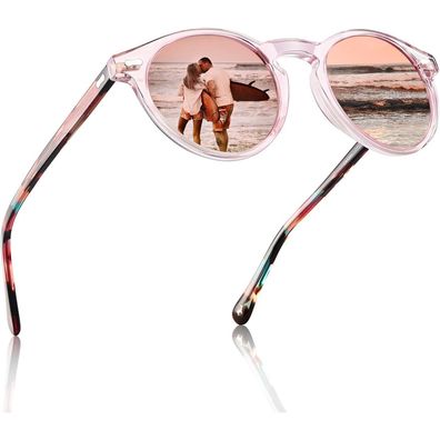 Sonnenbrille rund Damen A - Rahmen: Acetat Schildpatt; Linsen: Rosa