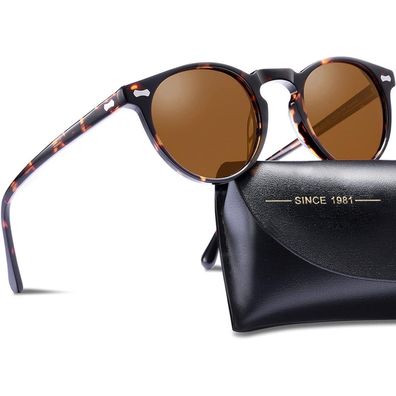 Sonnenbrille Damen polarisierte runde A Rahmen Schildpatt Linsen Braun