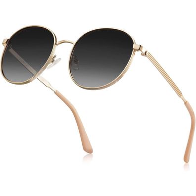 CARFIA Polarisierte Damen Herren Sonnenbrille UV400 Retro Runde V-Goldrahmen