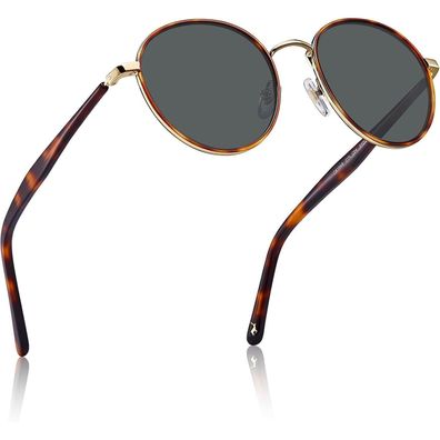 Sonnenbrille Damen Runde Polarisiert UV Schutz Etui V4-grau