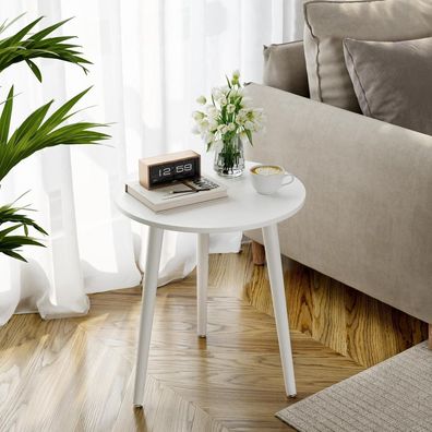 Apicizon Beistelltisch rund Ø 42 cm Höhe 51 cm Weiß Massivholz