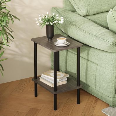 Beistelltisch Holz 2 Tier Nachttisch Schmal 40x30x52cm Grau