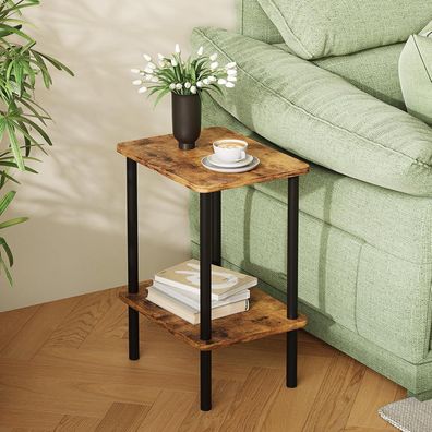 Beistelltisch Holz 2 Tier 40x30x52cm Braun Wohnzimmer Schlafzimmer Balkon