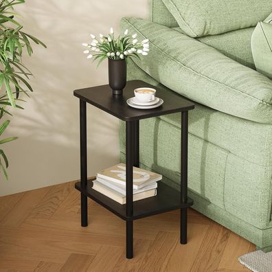 Beistelltisch Holz 2 Tier Schwarz Nachttisch Schmal 40x30x52cm Stauraum Kleiner