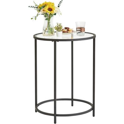 YMYNY Beistelltisch rund gehärtetes Glas Metallrahmen 50 x 65 cm Schwarz