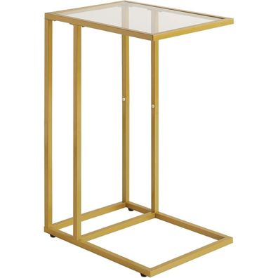 Beistelltisch Laptoptisch Glas Metallgestell Goldfarben Hartglas
