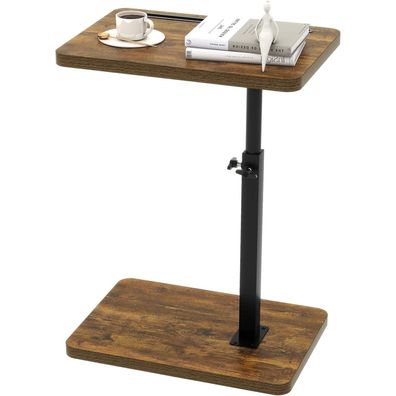 Beistelltisch C Form Rotierbarer Höhenverstellbar Couchtisch Braun