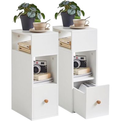Nachttisch 2er Set Schmal Beistelltisch mit Schublade offen