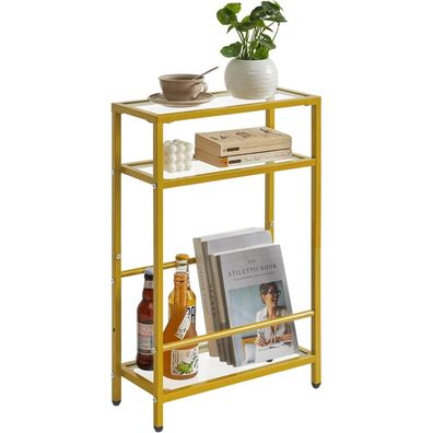 Beistelltisch Glastisch Zeitschriftenhalter 3 Etagen Sofa Goldfarben