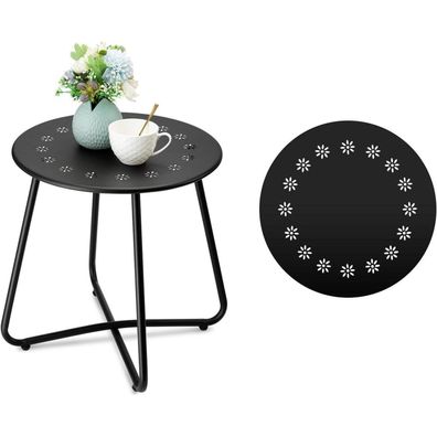 Outdoor Beistelltisch Metall Rund Schwarz Blumenausschnitte