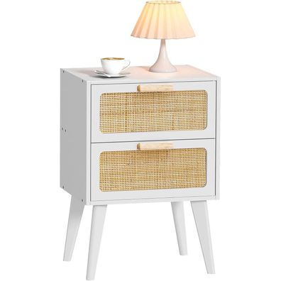 Rattan Nachttisch Beistelltisch Hand Made 2 Schubladen Boho