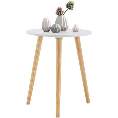 Beistelltisch Holz rund Ø42x52cm Wohnzimmer Nachttisch weiß/Natur