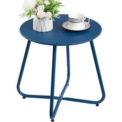 Beistelltisch Outdoor Metall Wetterfest Navy Blau 45cm rund