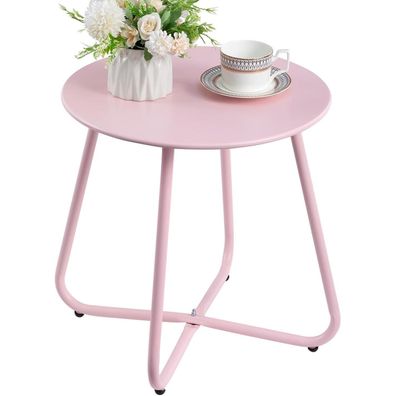 Outdoor Beistelltisch Balkon Gartentisch Metall Rosa
